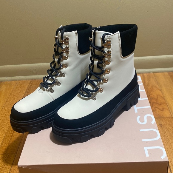NEW IN BOX JustFab Pythios Black Caviar/Bright White Cold Weather boots - Size 7 - Picture 8 of 9